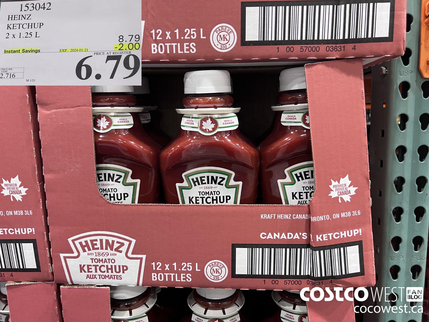 153042 HEINZ KETCHUP 2 x 1.25 L ($2.00 INSTANT SAVINGS EXPIRES ON 2024-01-21) $6.79