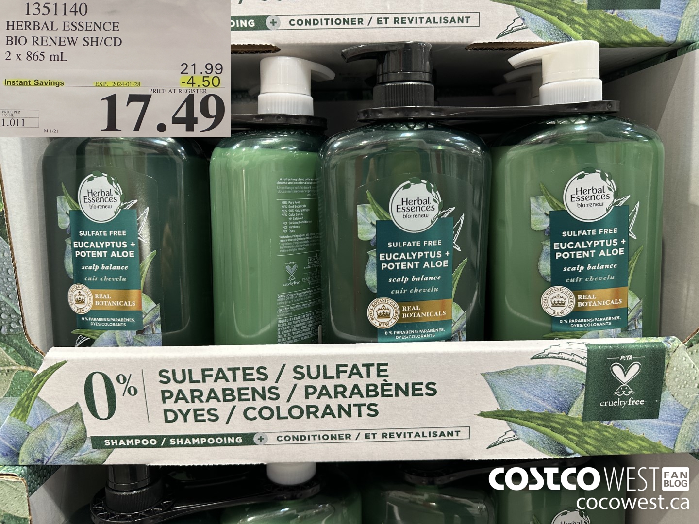 1351140 HERBEL ESSENCE BIO RENES SH/CD 2 X 865 ML ($4.50 INSTANT SAVINGS EXPIRES ON 2024-01-28) $17.49