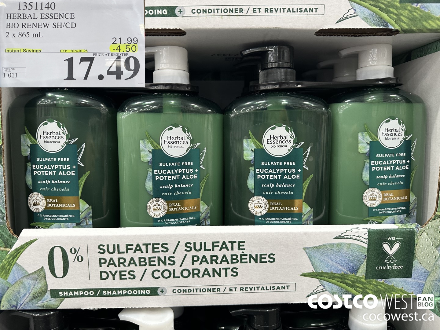 1351140 HERBEL ESSENCE BIO RENES SH/CD 2 X 865 ML ($4.50 INSTANT SAVINGS EXPIRES ON 2024-01-28) $17.49