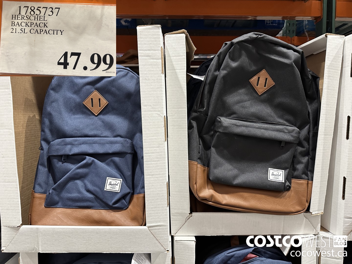 1785737 HERSCHEL BACKPACK 21.5L CAPACITY  $47.99