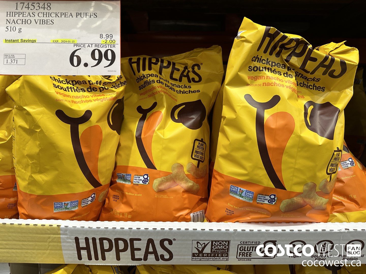 1745348 HIPPEAS CHICKPEA PUFFS NACHO VIBES 510G ($2.00 INSTANT SAVINGS EXPIRES ON 2024-01-15) $6.99