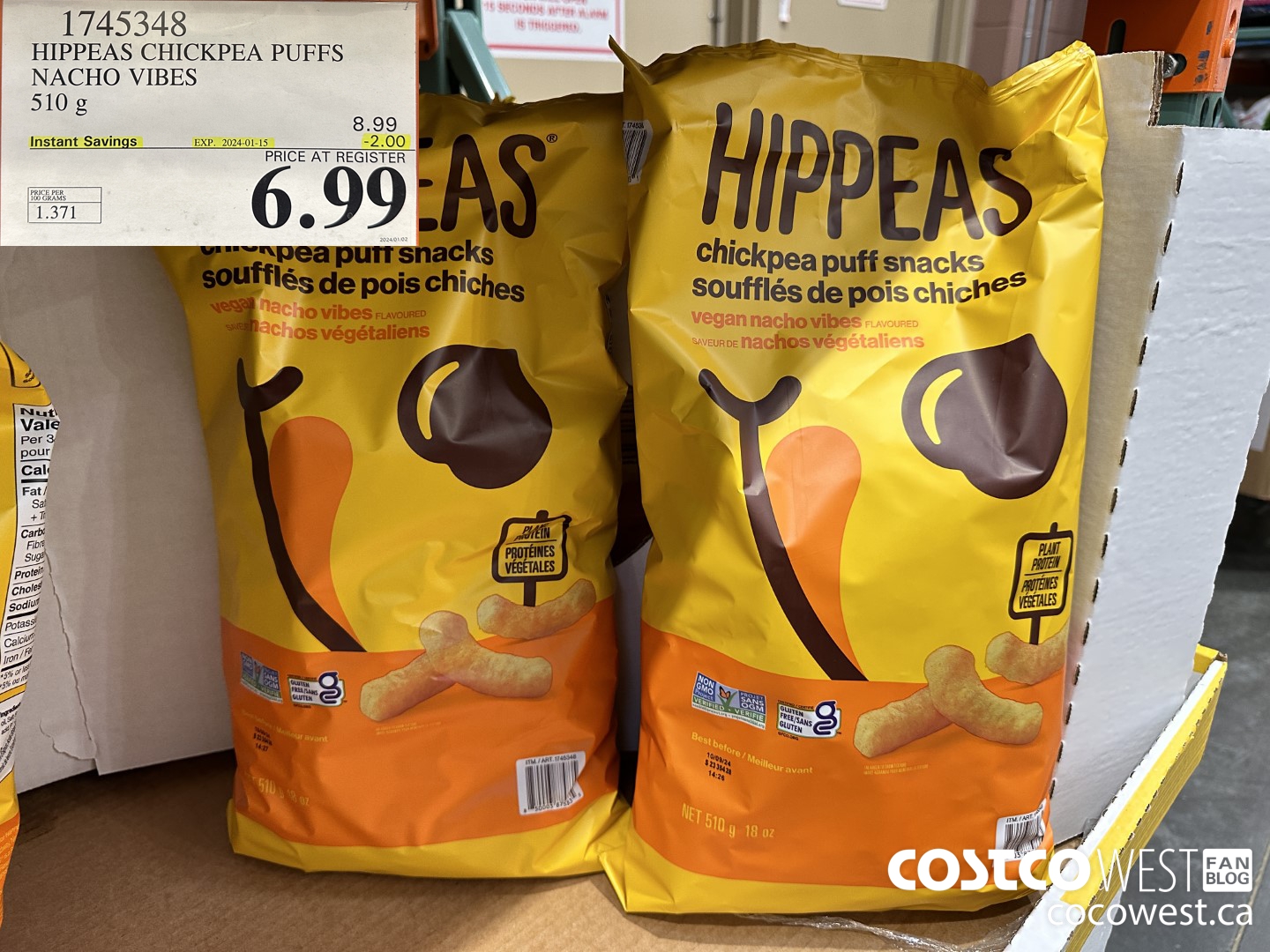 1745348 HIPPEAS CHICKPEA PUFFS NACHO VIBES 510G ($2.00 INSTANT SAVINGS EXPIRES ON 2024-01-15) $6.99