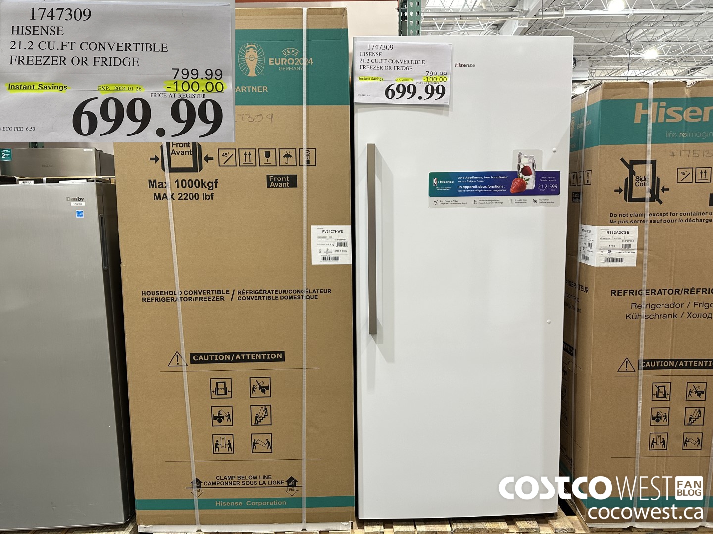 1747309 HISENSE 21.2 CU.FT CONVERTIBLE FREEZER OR FRIDGE ($100.00 INSTANT SAVINGS EXPIRES ON 2024-01-26) $699.99