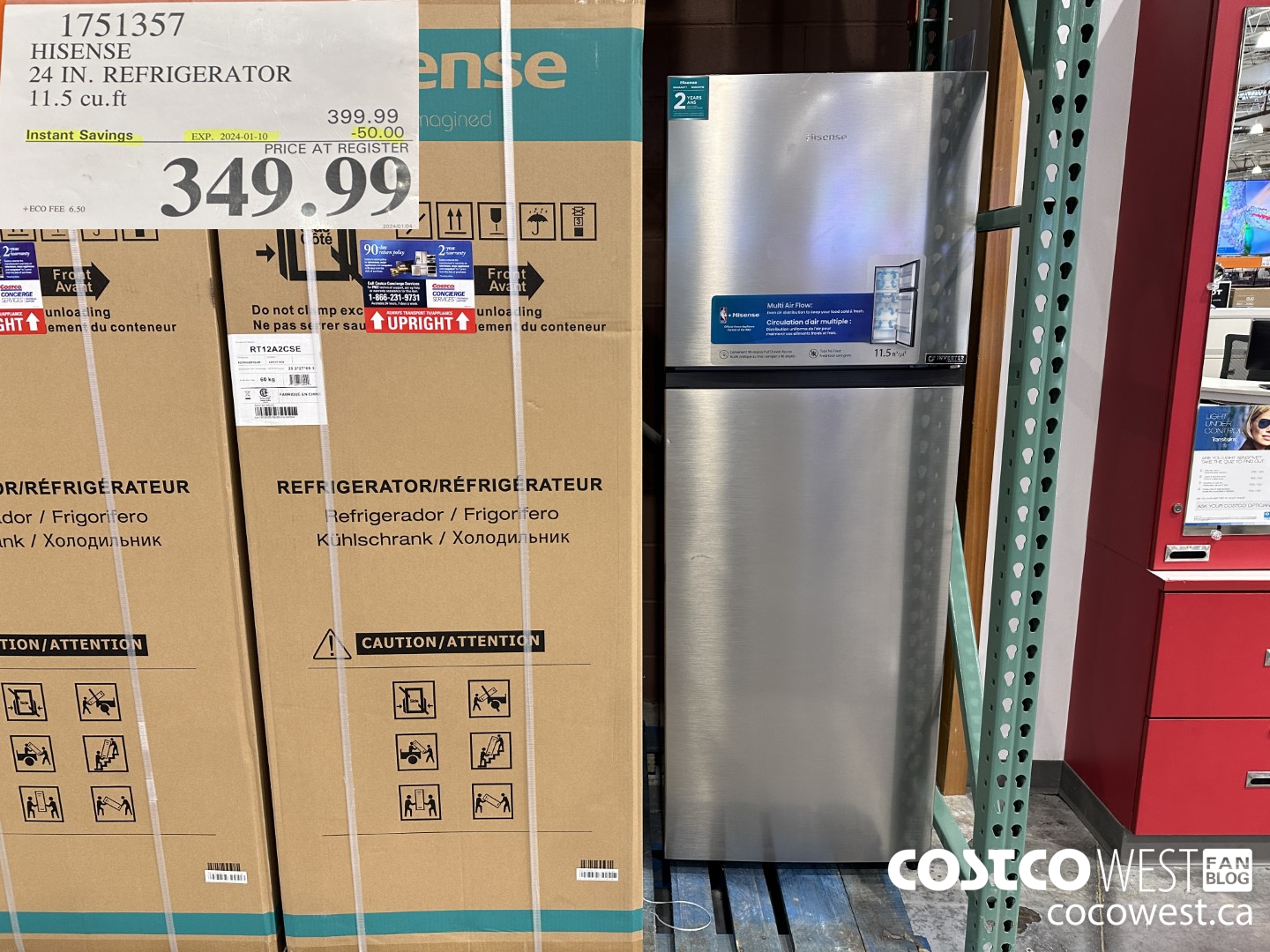 1751357 HISENSE 24 IN. REFRIGERATOR 11.5 CUFT ($50.00 INSTANT SAVINGS EXPIRES ON 2024-01-10) $349.99