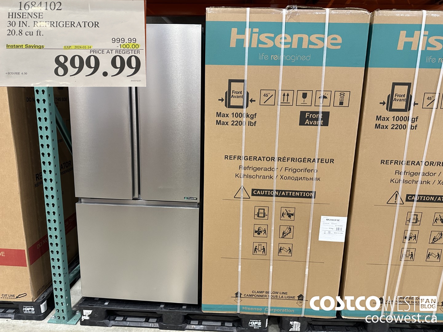 1684102 HISENSE 30 IN. REFRIGERATOR 20.8 CU FT ($100.00 INSTANT SAVINGS EXPIRES ON 2024-01-14) $899.99