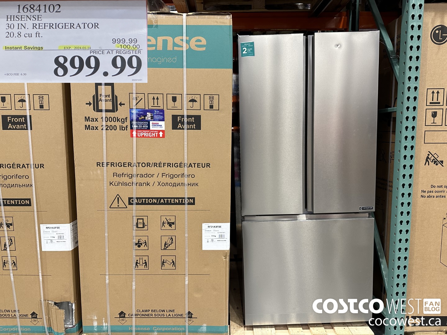 1684102 HISENSE 30 IN. REFRIGERATOR 20.8 CU FT ($100.00 INSTANT SAVINGS EXPIRES ON 2024-01-14) $899.99