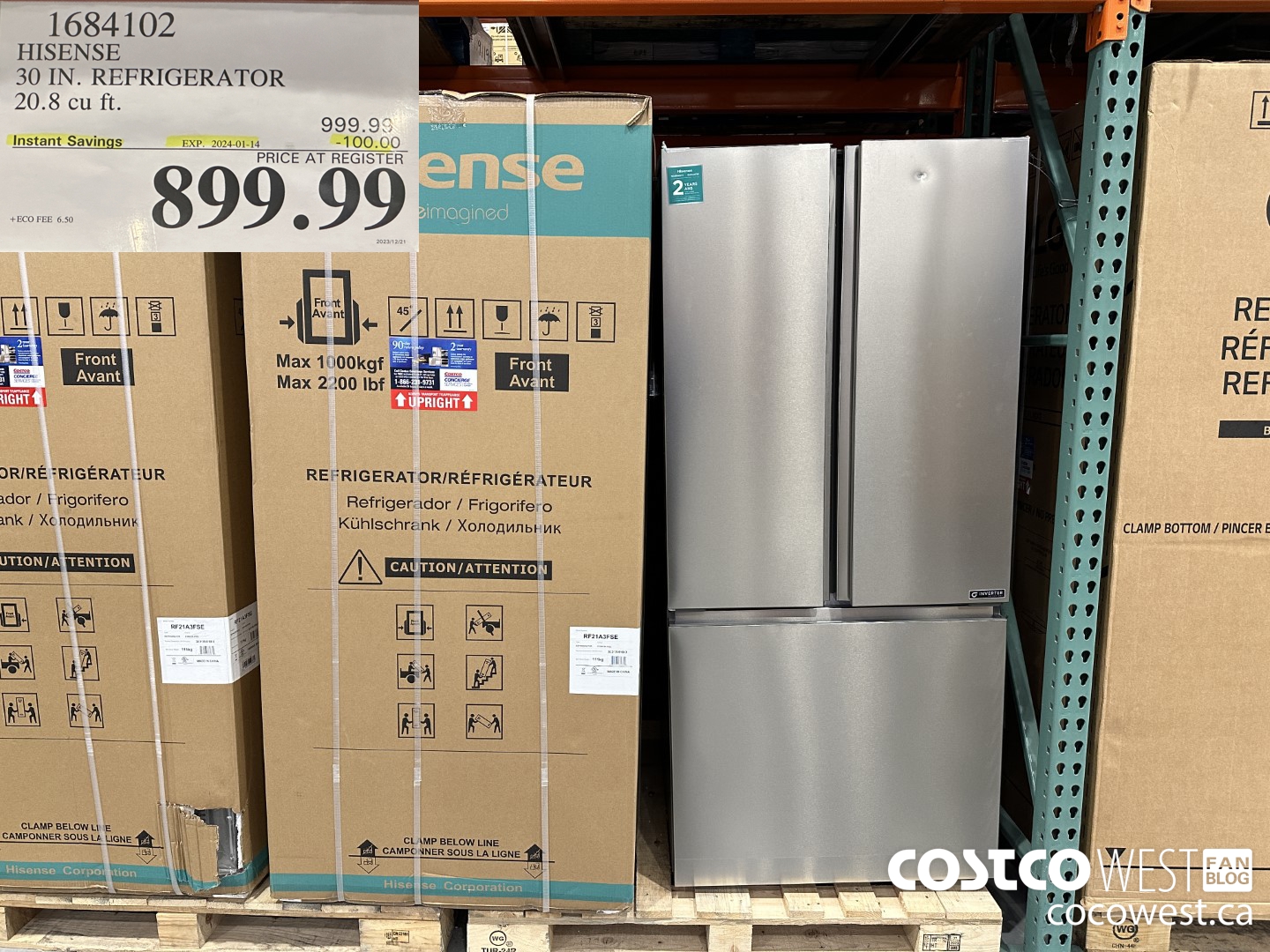 1684102 HISENSE 30 IN. REFRIGERATOR 20.8 CU FT ($100.00 INSTANT SAVINGS EXPIRES ON 2024-01-14) $899.99