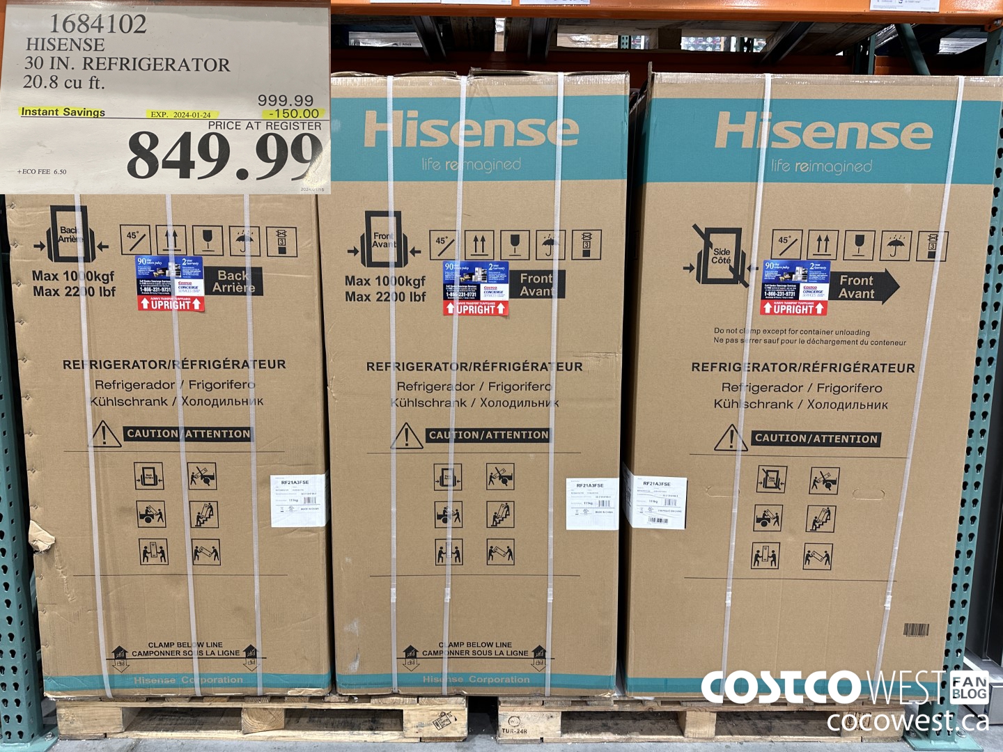 1684102 HISENSE 30 IN. REFRIGERATOR 20.8 CU FT ($150.00 INSTANT SAVINGS EXPIRES ON 2024-01-24) $849.99
