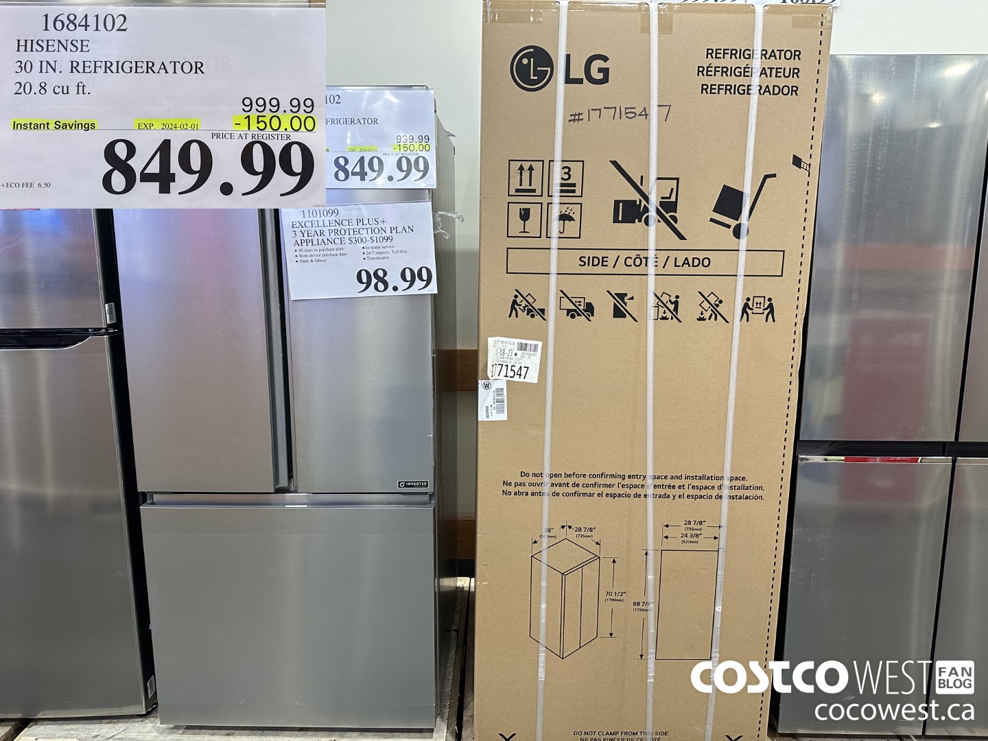 1684102 HISENSE 30 IN. REFRIGERATOR 20.8 CU FT ($150.00 INSTANT SAVINGS EXPIRES ON 2024-02-01) $849.99