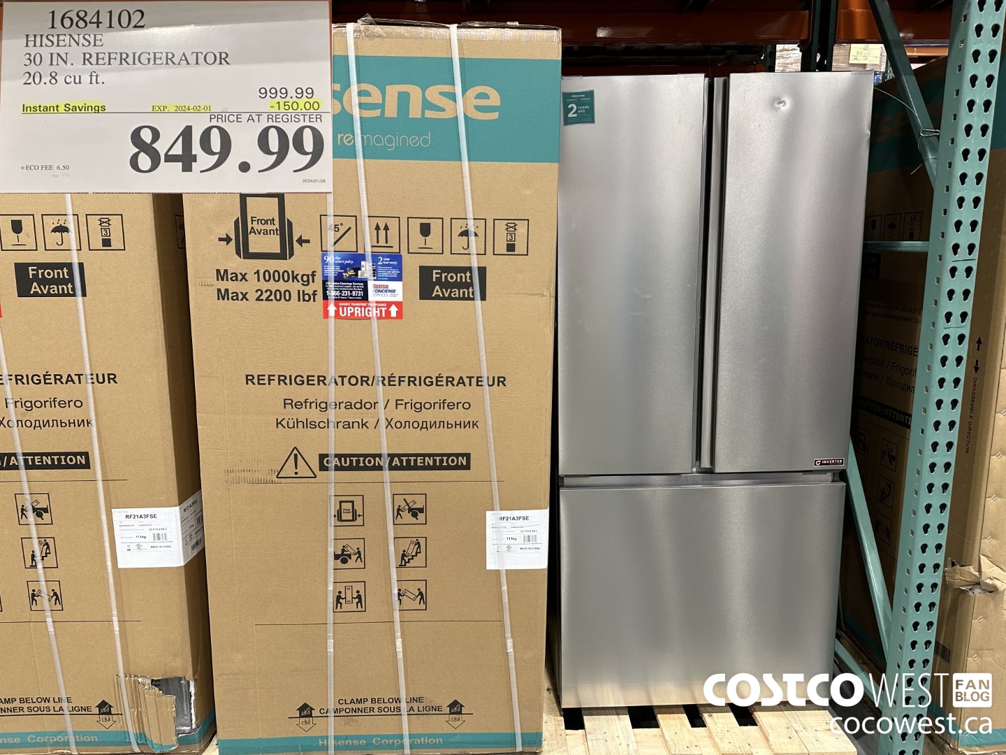 1684102 HISENSE 30 IN. REFRIGERATOR 20.8 CU FT ($150.00 INSTANT SAVINGS EXPIRES ON 2024-02-01) $849.99