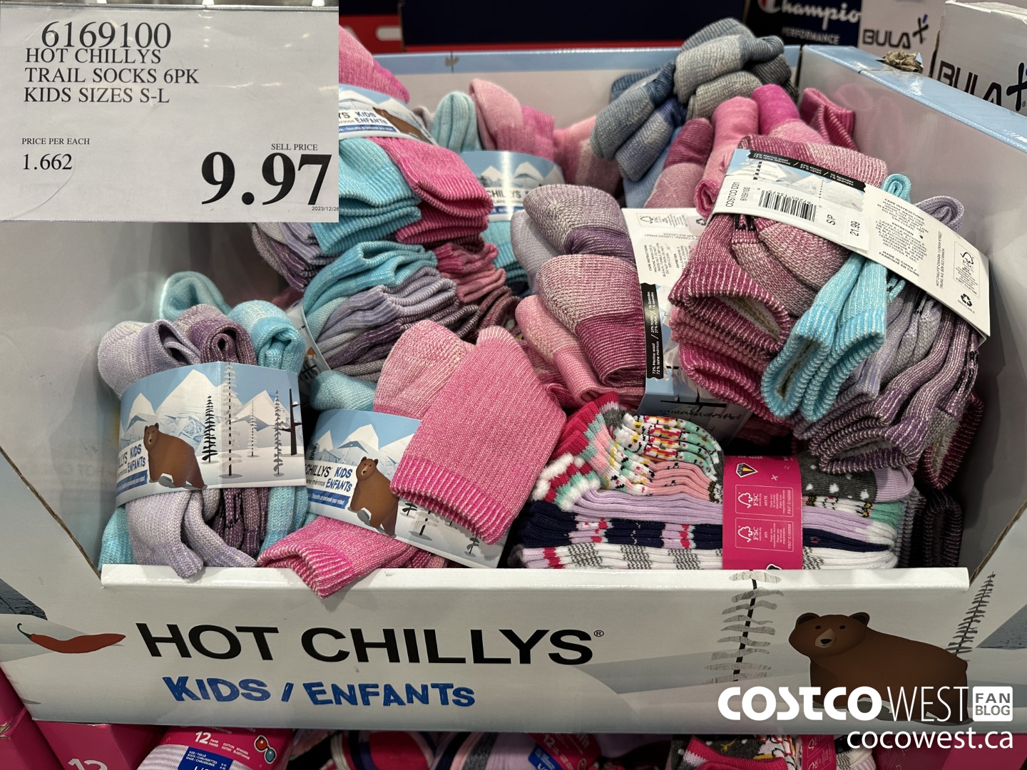 6169100 HOT CHILLYS TRAIL SOCKS 6PK KIDS SIZES S-L  $9.97