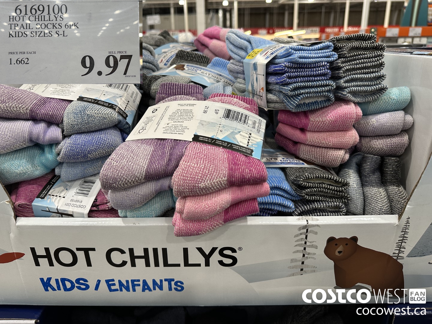 6169100 HOT CHILLYS TRAIL SOCKS 6PK KIDS SIZES S-L  $9.97