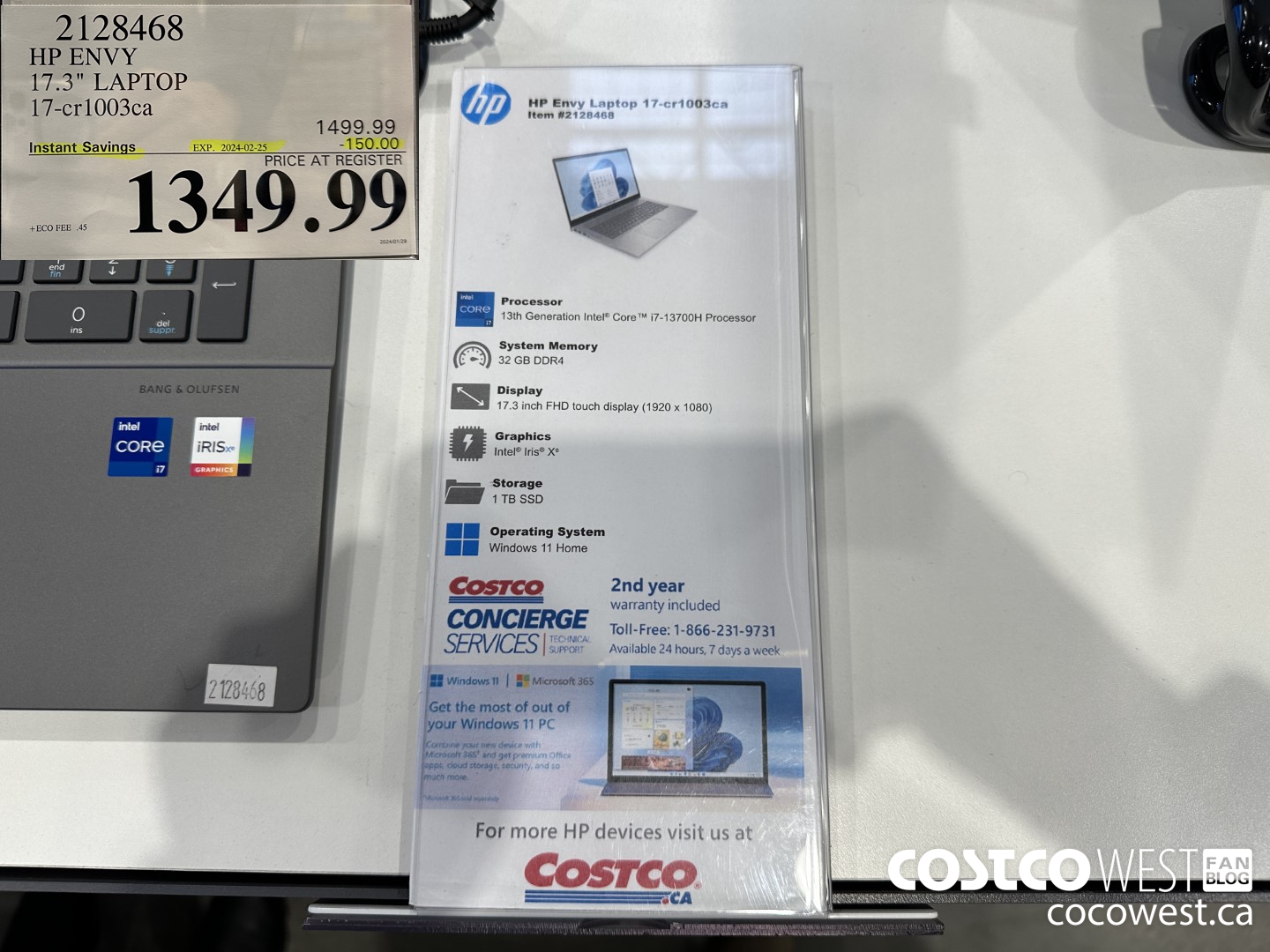 2128468 HP ENVY 17.3IN LAPTOP COMPUTER 17-CR1003CA ($150.00 INSTANT SAVINGS EXPIRES ON 2024-02-25) $1349.99