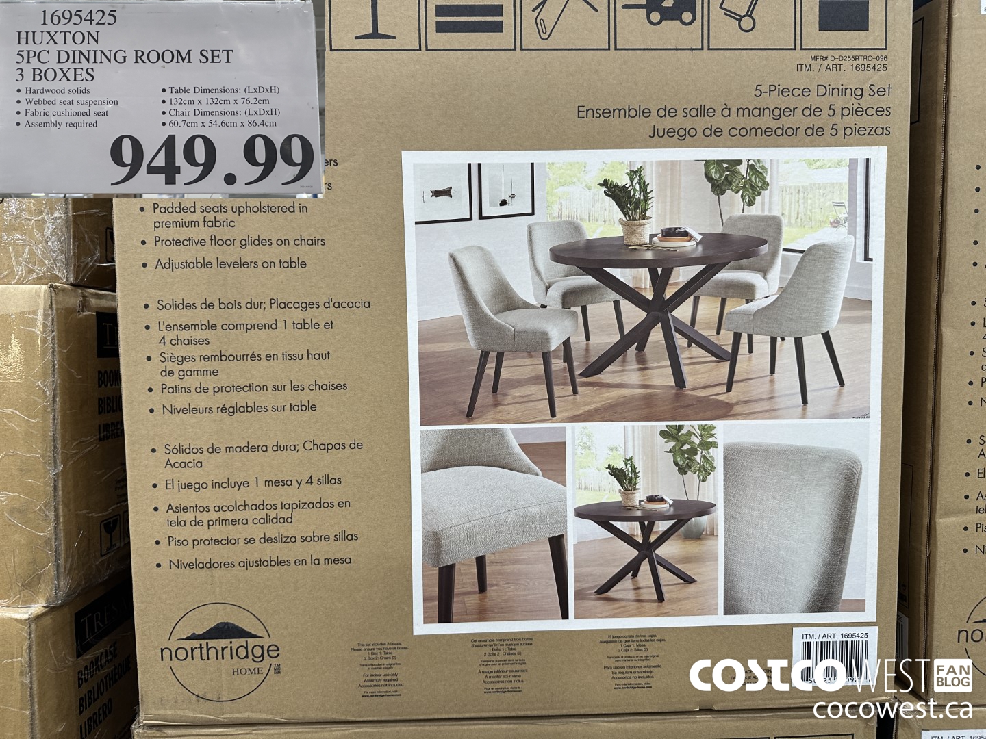 1695425 HUXTON 5PC DINING ROOM SET 3 BOXES $949.99