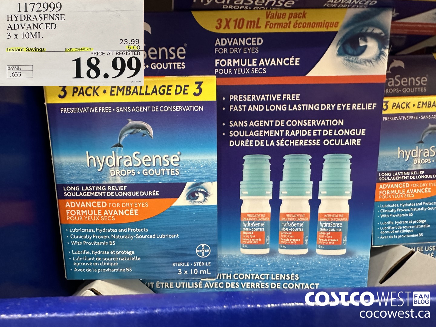 1172999 HYDRASENSE ADVANCED 3 x 10ML ($5.00 INSTANT SAVINGS EXPIRES ON 2024-01-21) $18.99
