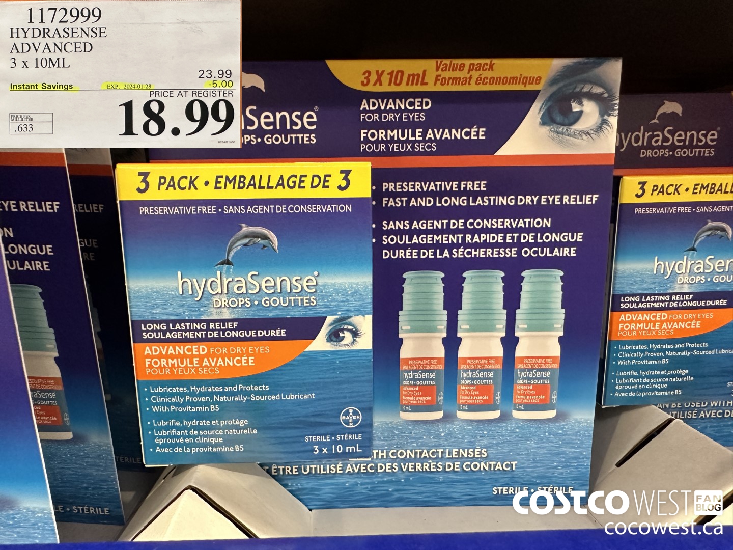 1172999 HYDRASENSE ADVANCED 3 x 10ML ($5.00 INSTANT SAVINGS EXPIRES ON 2024-01-28) $18.99