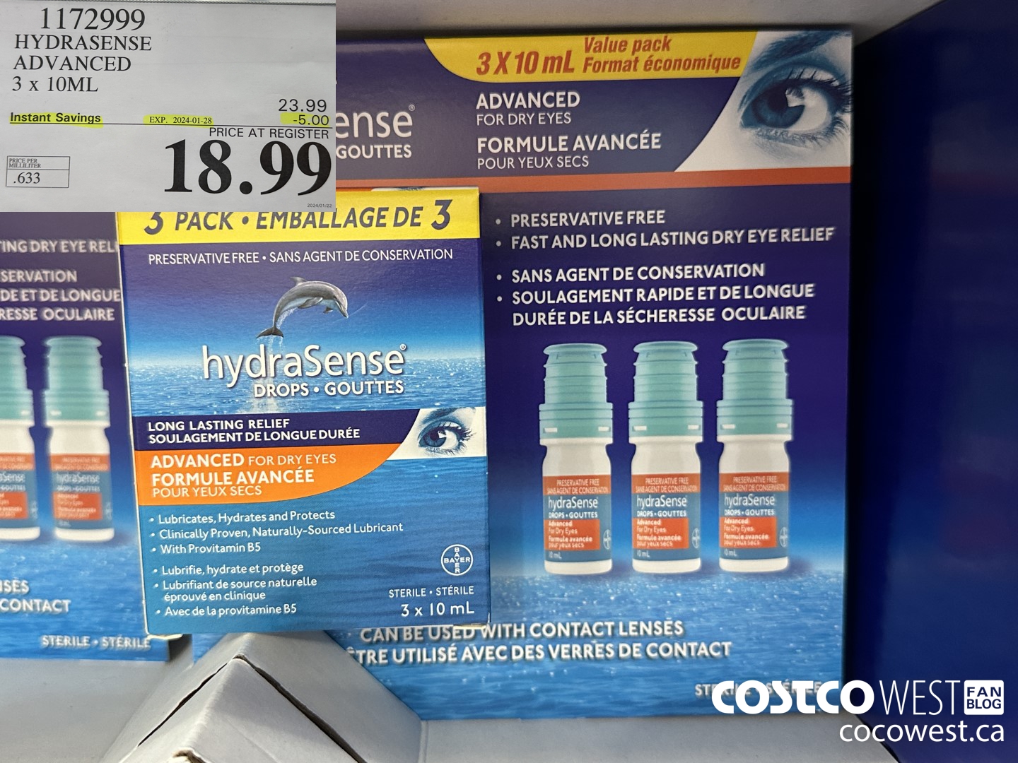 1172999 HYDRASENSE ADVANCED 3 x 10ML ($5.00 INSTANT SAVINGS EXPIRES ON 2024-01-28) $18.99