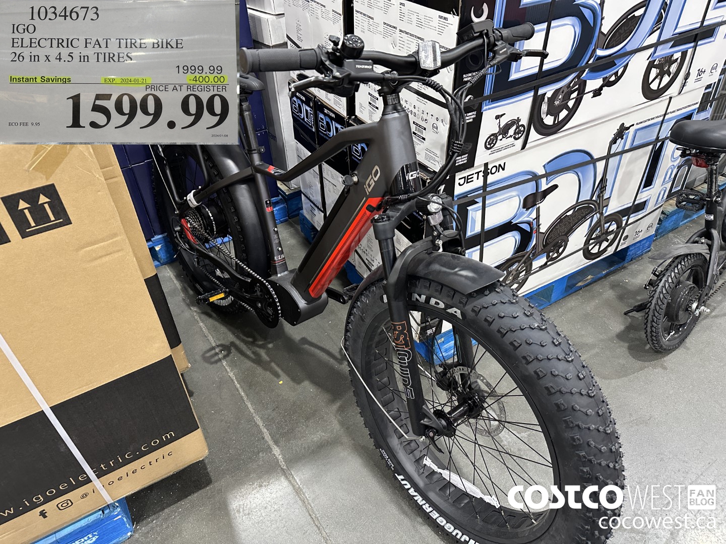 1034673 IGO ELECTRIC FAT TIRE BIKE 26 in x 4. 5 in TIRES  ($400.00 INSTANT SAVINGS EXPIRES ON 2024-01-21) $1599.99