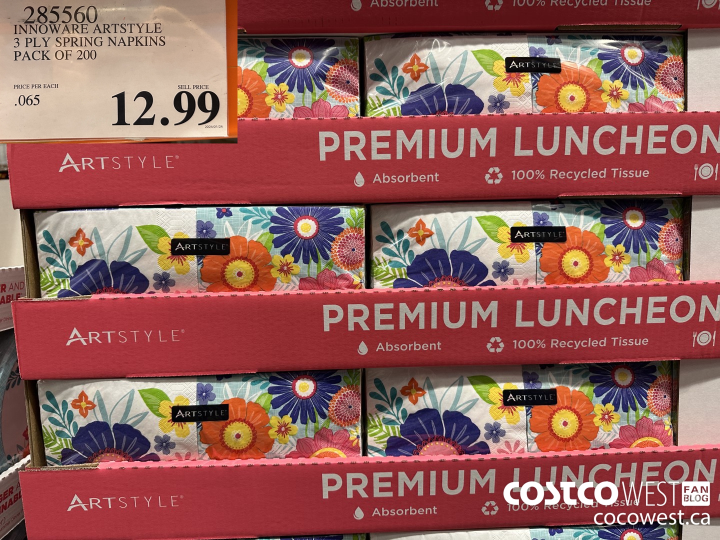 285560 INNOWARE ARTSTYLE 3 PLY SPRING NAPKINS PACK OF 200 $12.99