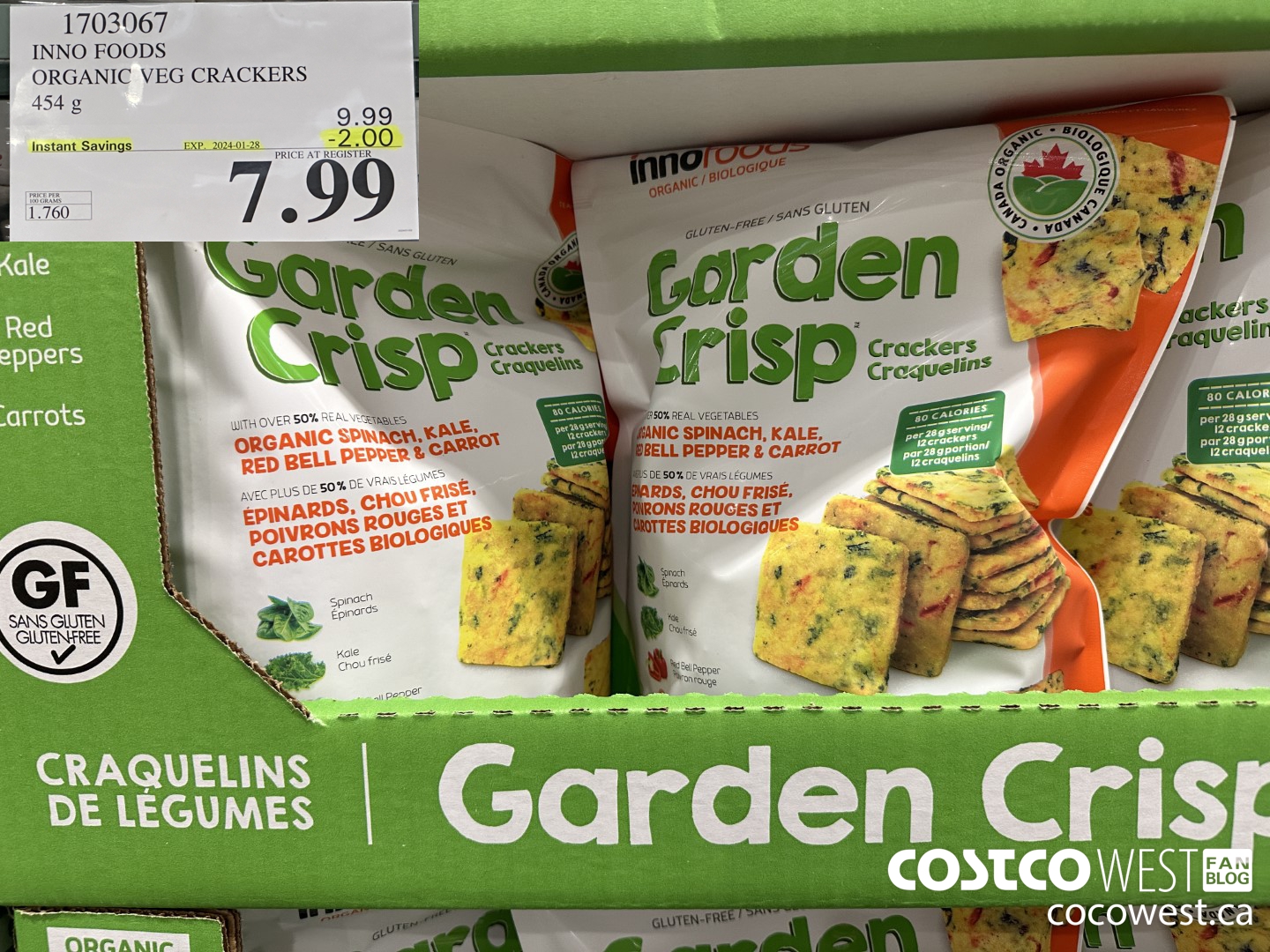 1703067 INNO FOODS ORGANIC VEG CRACKERS 454 G ($2.00 INSTANT SAVINGS EXPIRES ON 2024-01-28) $7.99