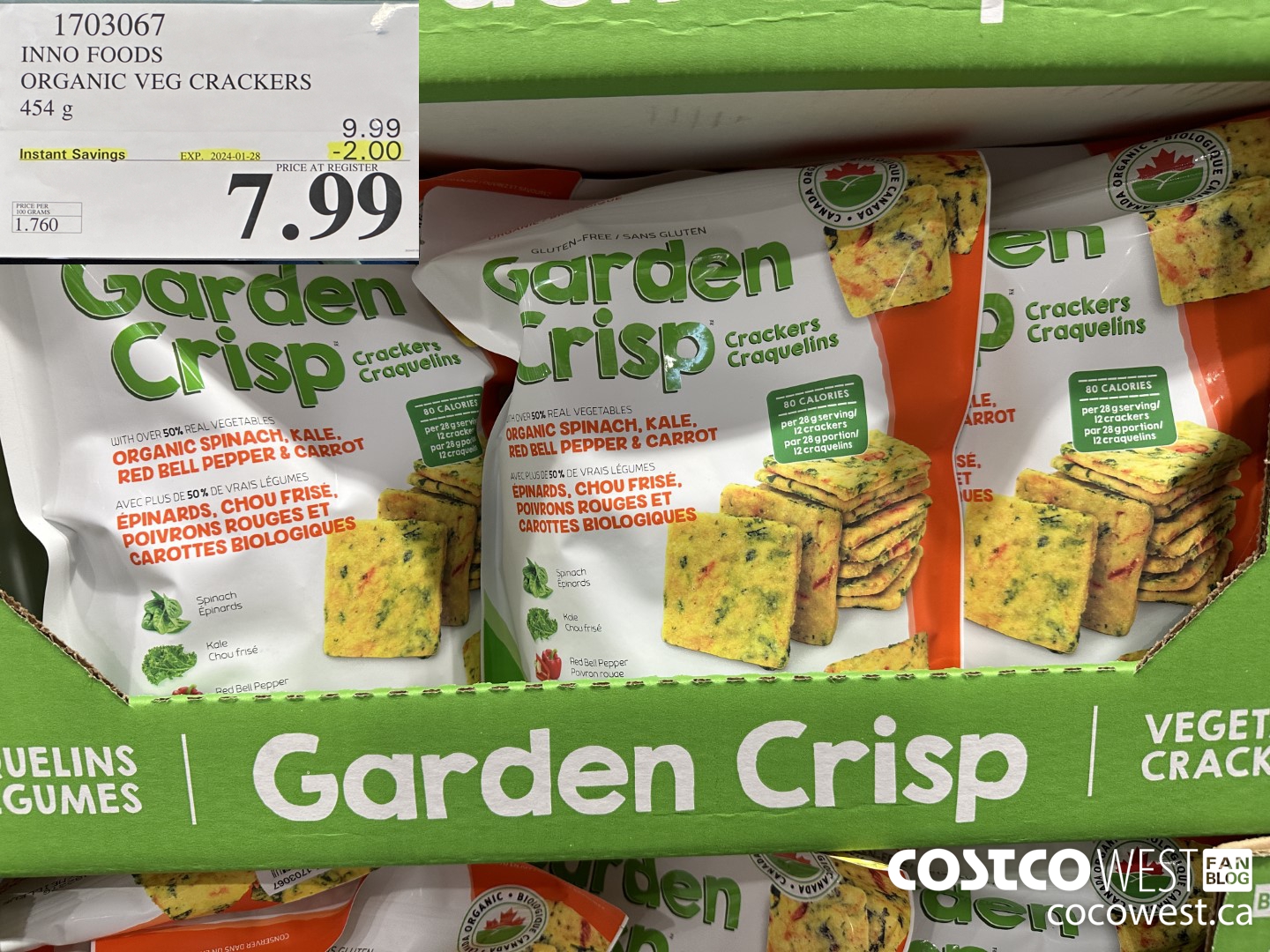 1703067 INNO FOODS ORGANIC VEG CRACKERS 454 G ($2.00 INSTANT SAVINGS EXPIRES ON 2024-01-28) $7.99