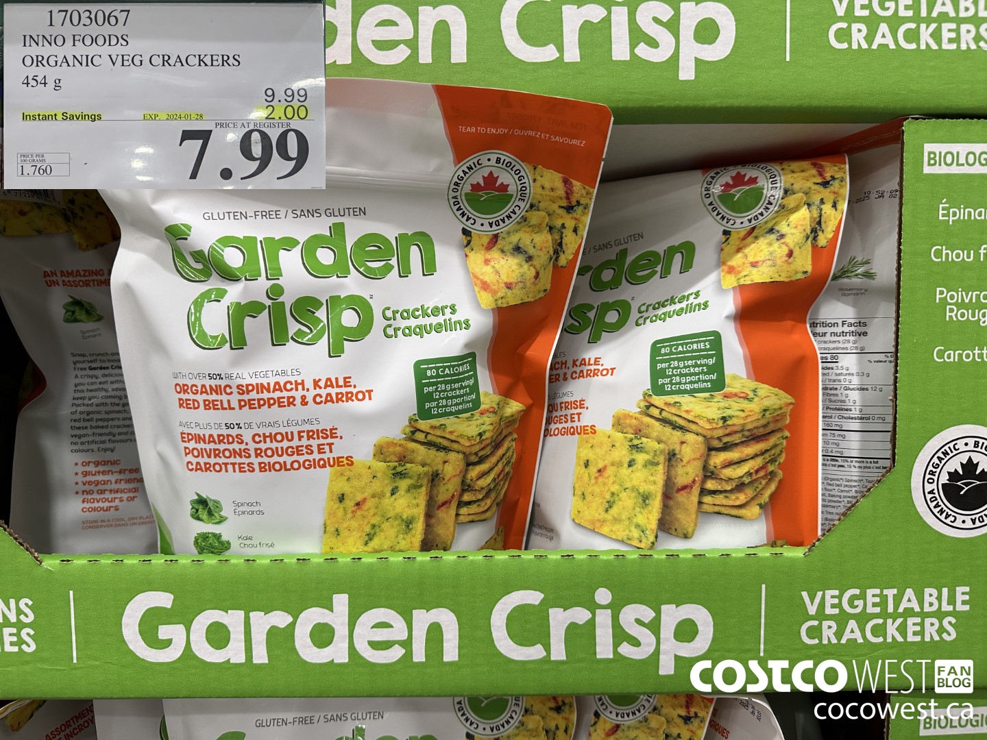 1703067 INNO FOODS ORGANIC VEG CRACKERS 454 G ($2.00 INSTANT SAVINGS EXPIRES ON 2024-01-28) $7.99