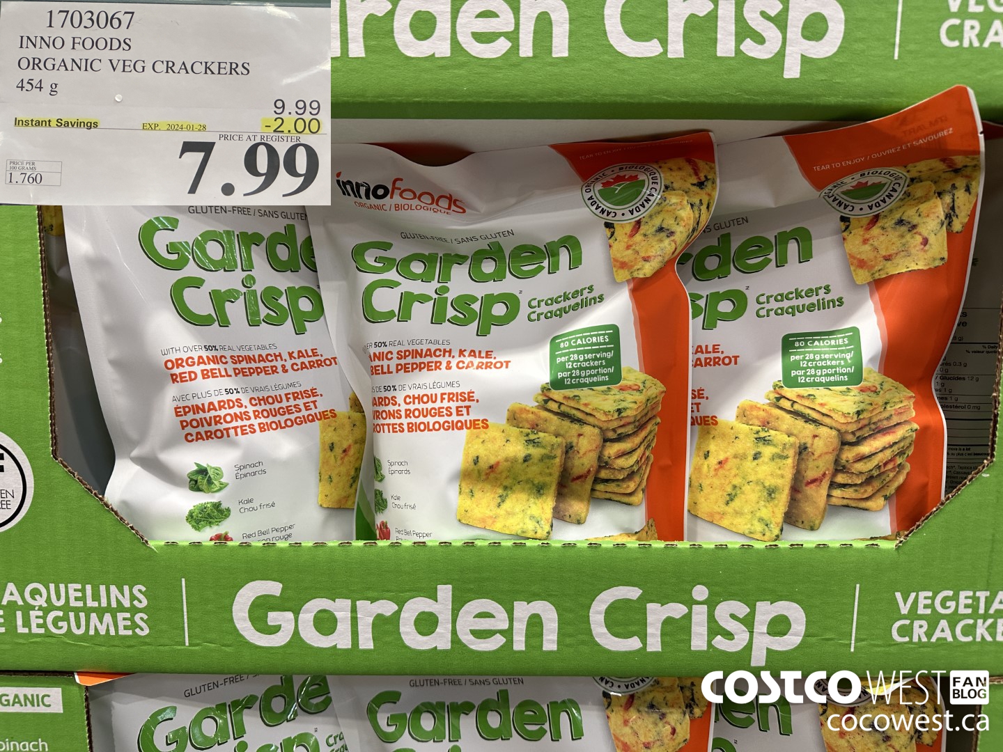 1703067 INNO FOODS ORGANIC VEG CRACKERS 454 G ($2.00 INSTANT SAVINGS EXPIRES ON 2024-01-28) $7.99