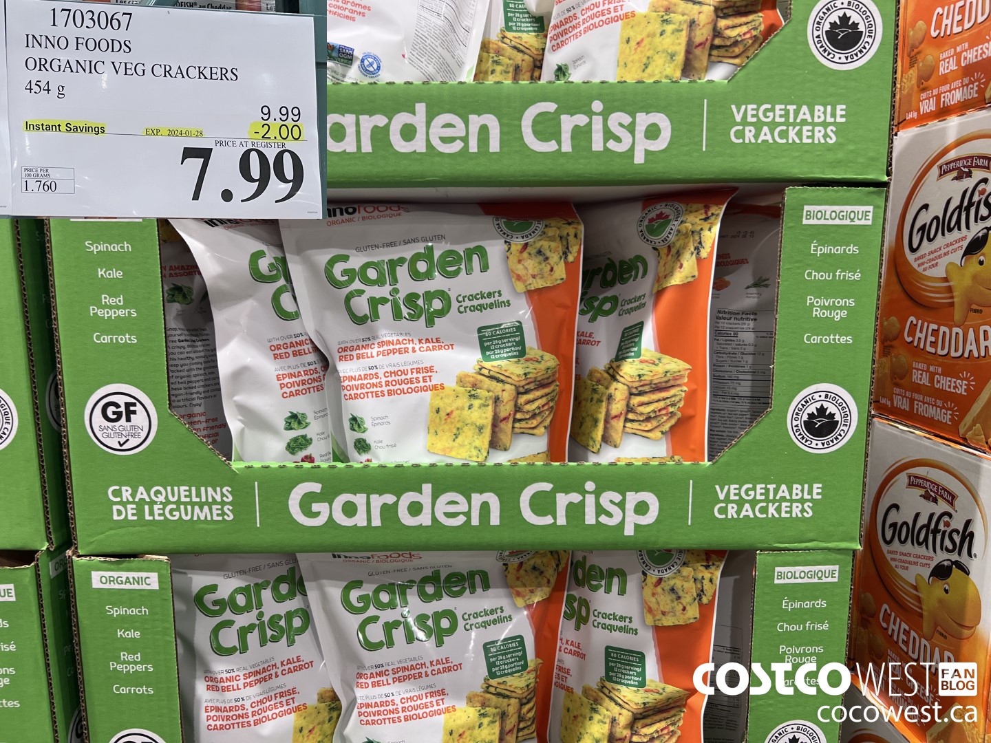 1703067 INNO FOODS ORGANIC VEG CRACKERS 454 G ($2.00 INSTANT SAVINGS EXPIRES ON 2024-01-28) $7.99