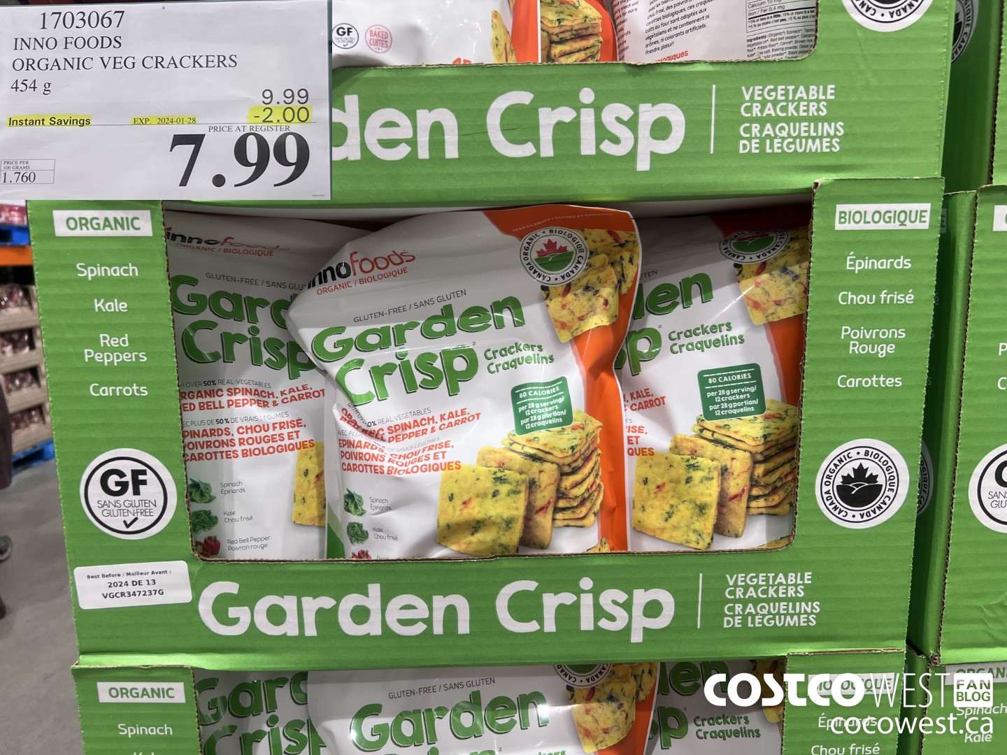 1703067 INNO FOODS ORGANIC VEG CRACKERS 454 G ($2.00 INSTANT SAVINGS EXPIRES ON 2024-01-28) $7.99