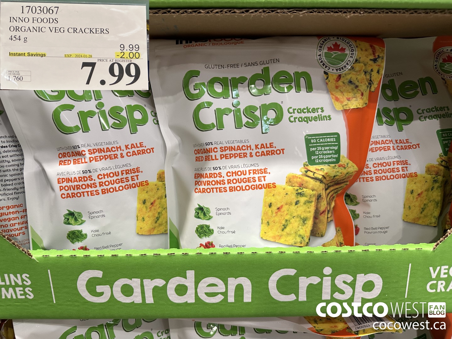 1703067 INNO FOODS ORGANIC VEG CRACKERS 454 G ($2.00 INSTANT SAVINGS EXPIRES ON 2024-01-28) $7.99