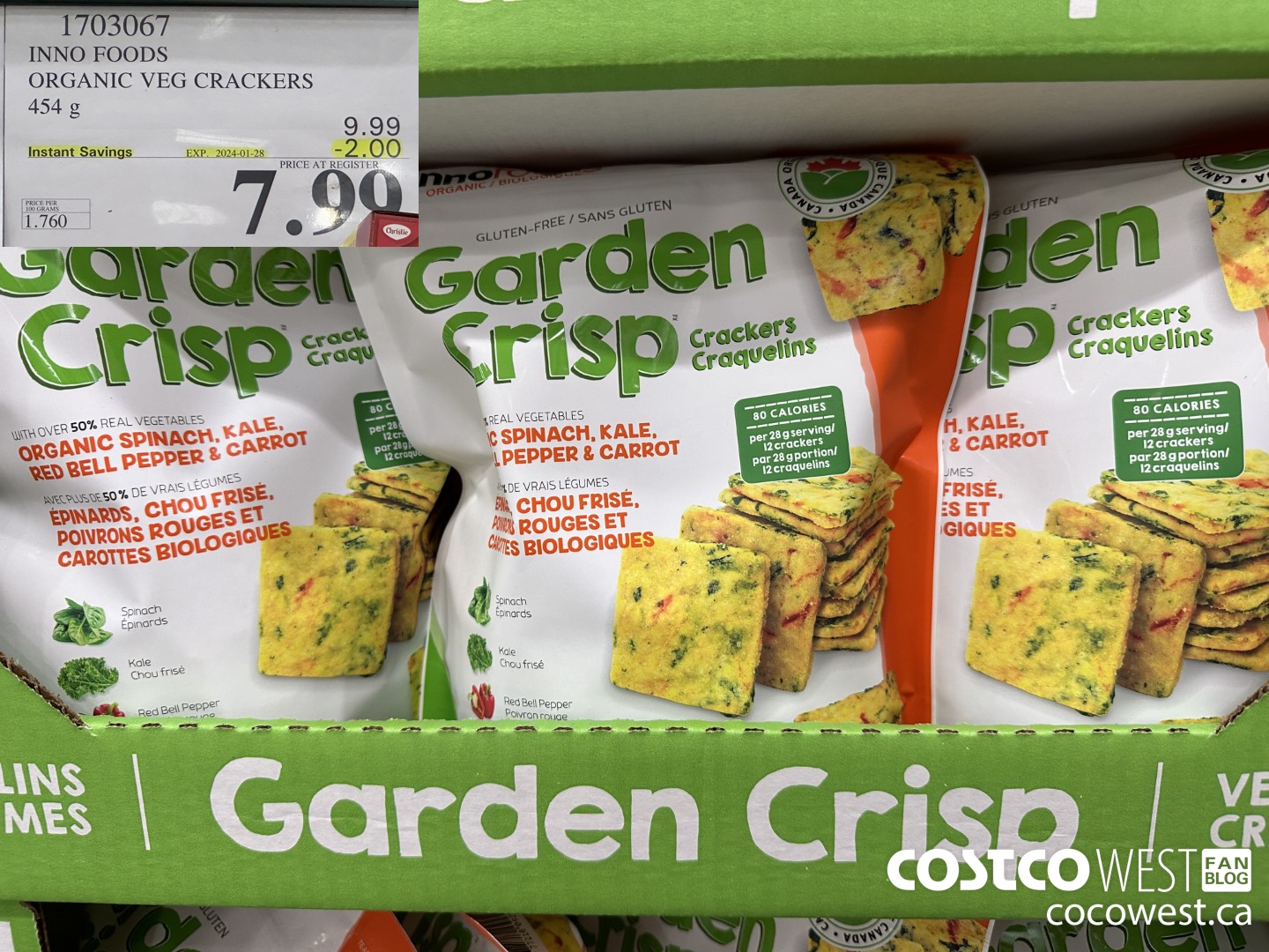 1703067 INNO FOODS ORGANIC VEG CRACKERS 454 G ($2.00 INSTANT SAVINGS EXPIRES ON 2024-01-28) $7.99