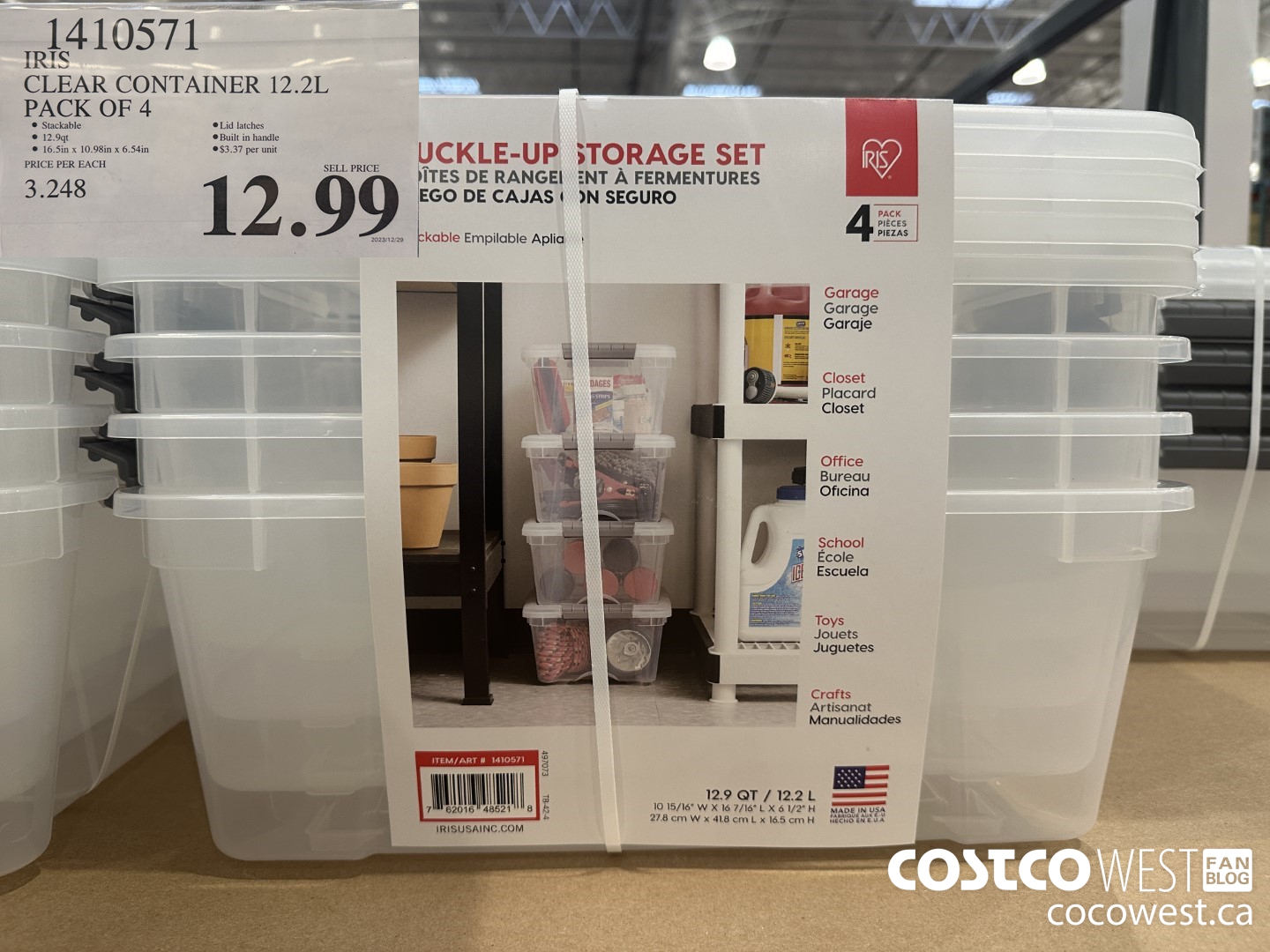 1410571 IRIS CLEAR CONTAINER 12.2L PACK OF 4 $12.99