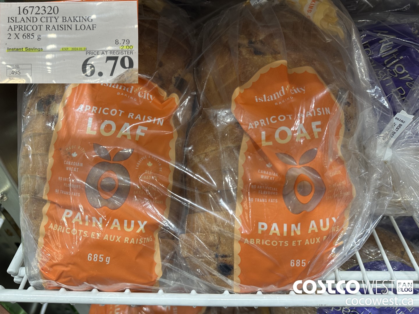 1672320 ISLAND CITY BAKING APRICOT RAISIN LOAF 2 X 685 G ($2.00 INSTANT SAVINGS EXPIRES ON 2024-01-14) $6.79