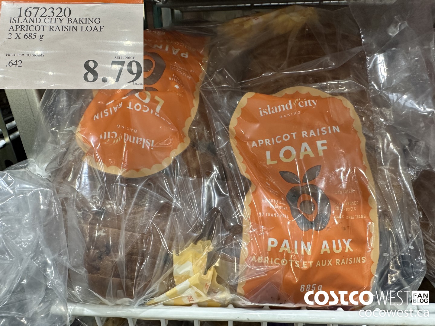 1672320 ISLAND CITY BAKING APRICOT RAISIN LOAF 2 X 685 G $8.79