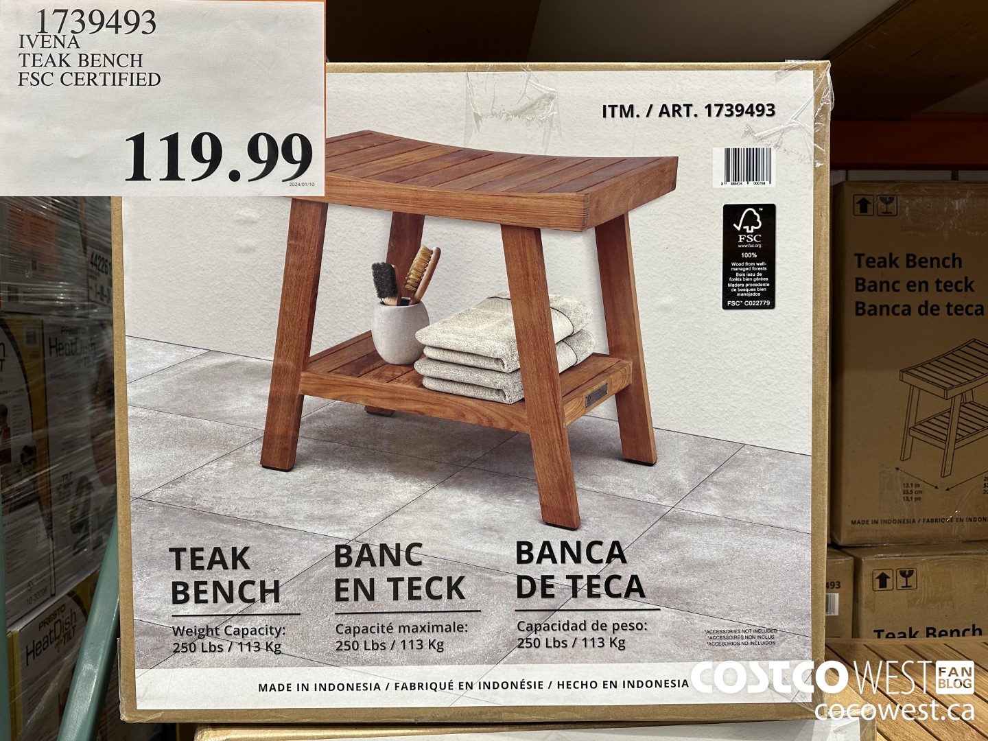 1739493 IVENA TEAK BENCH FSC CERTIFIED $119.99