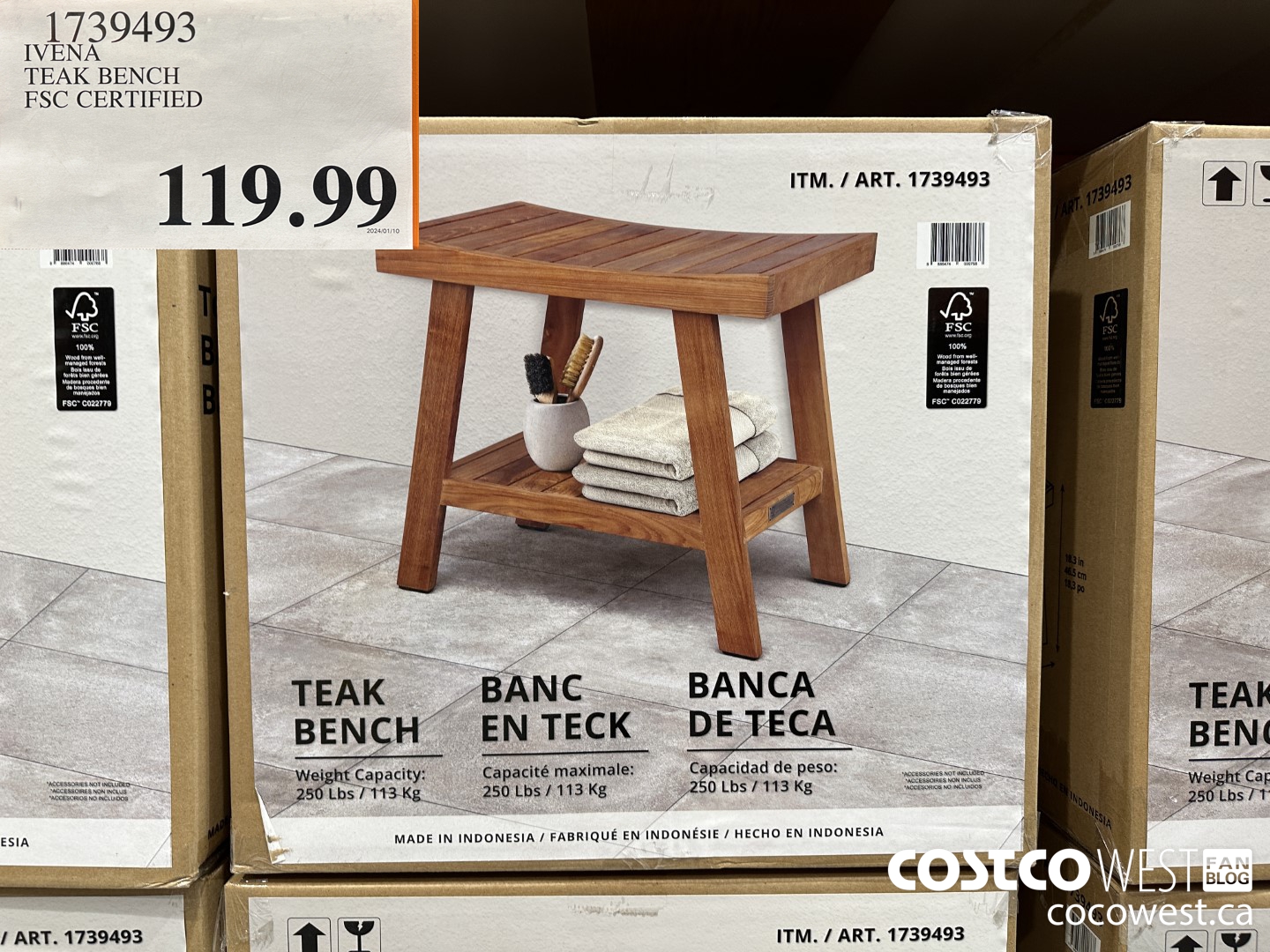 1739493 IVENA TEAK BENCH FSC CERTIFIED $119.99