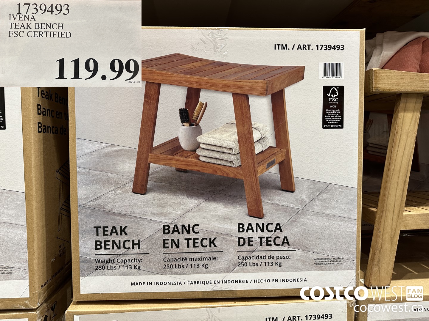 1739493 IVENA TEAK BENCH FSC CERTIFIED $119.99