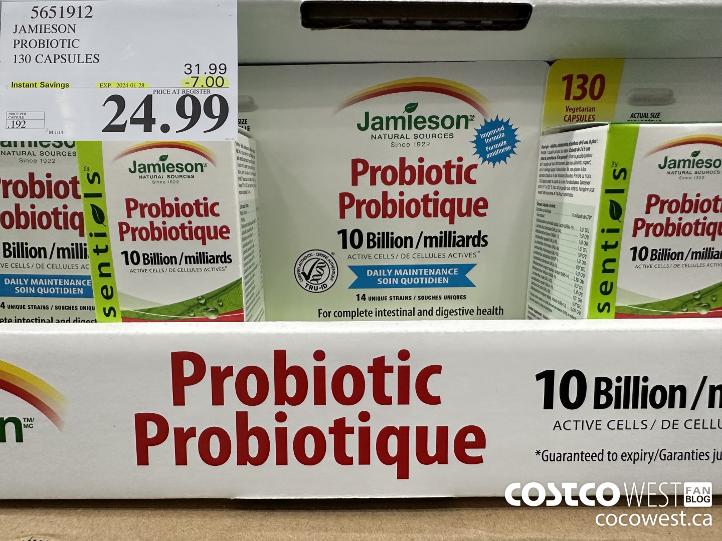 5651912 JAMIESON PROBIOTIC 130 CAPSULES ($7.00 INSTANT SAVINGS EXPIRES ON 2024-01-28) $24.99