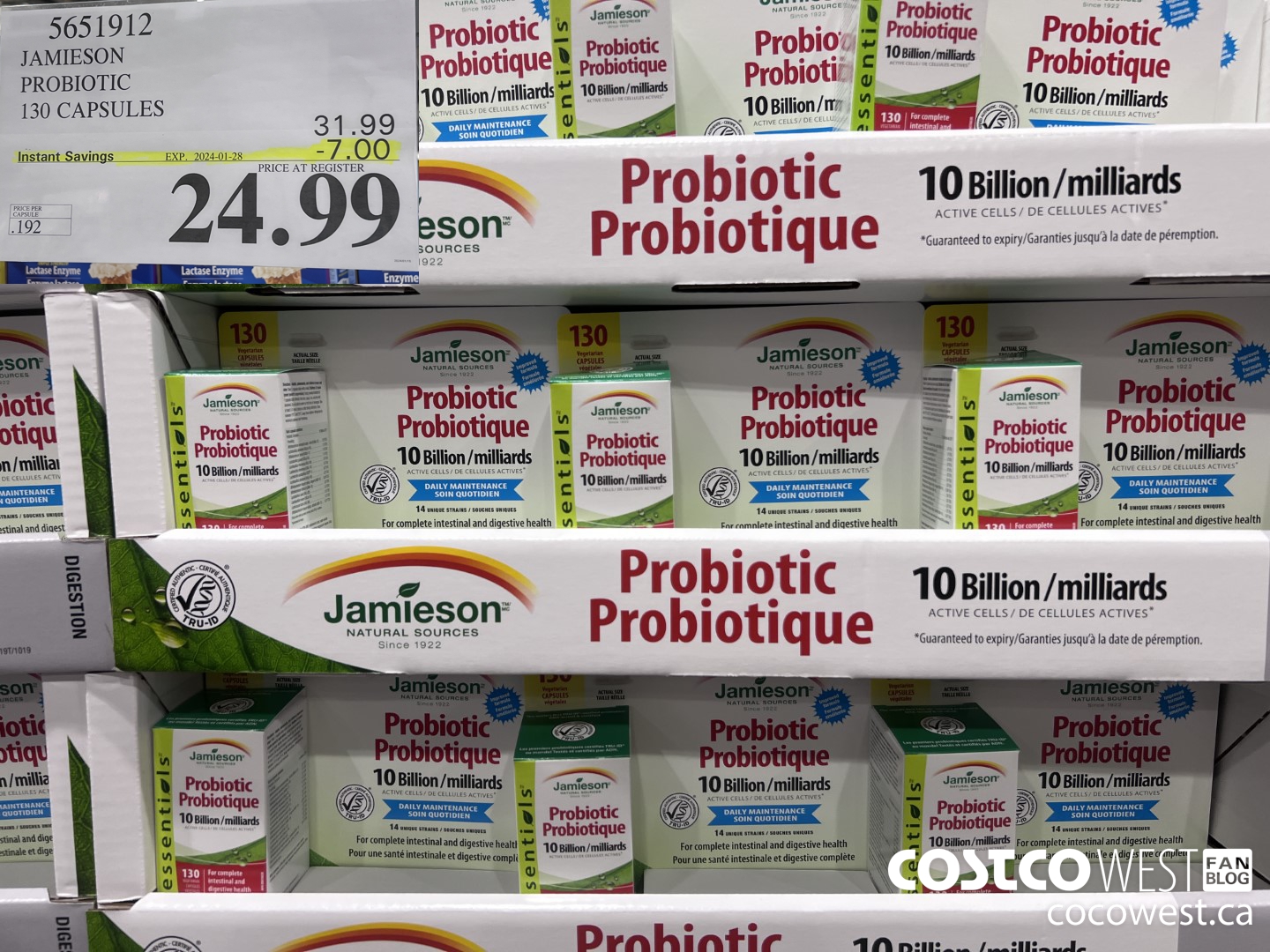 5651912 JAMIESON PROBIOTIC 130 CAPSULES ($7.00 INSTANT SAVINGS EXPIRES ON 2024-01-28) $24.99