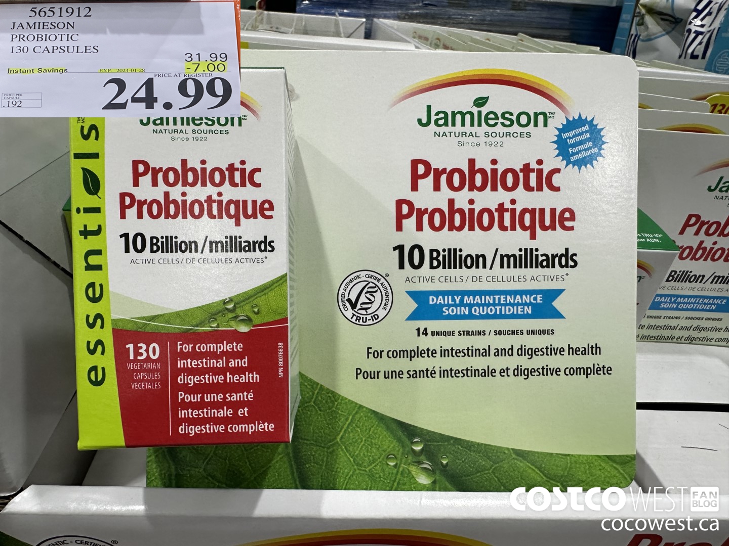 5651912 JAMIESON PROBIOTIC 130 CAPSULES ($7.00 INSTANT SAVINGS EXPIRES ON 2024-01-28) $24.99