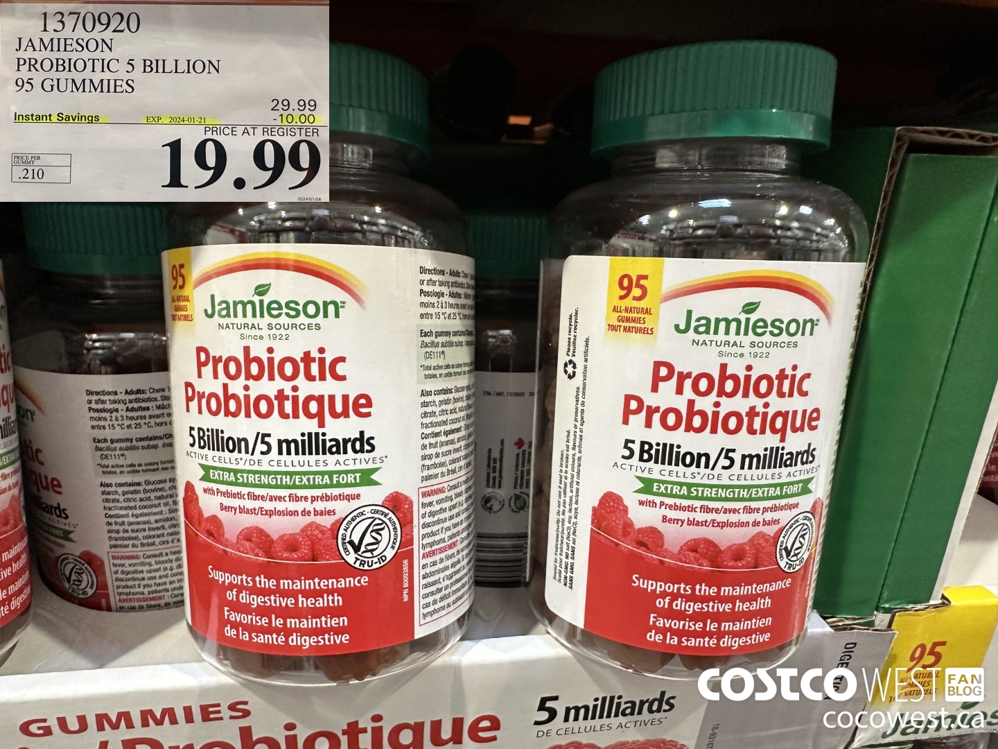 1370920 JAMIESON PROBIOTIC 5 BILLION 95 GUMMIES ($10.00 INSTANT SAVINGS EXPIRES ON 2024-01-21) $19.99