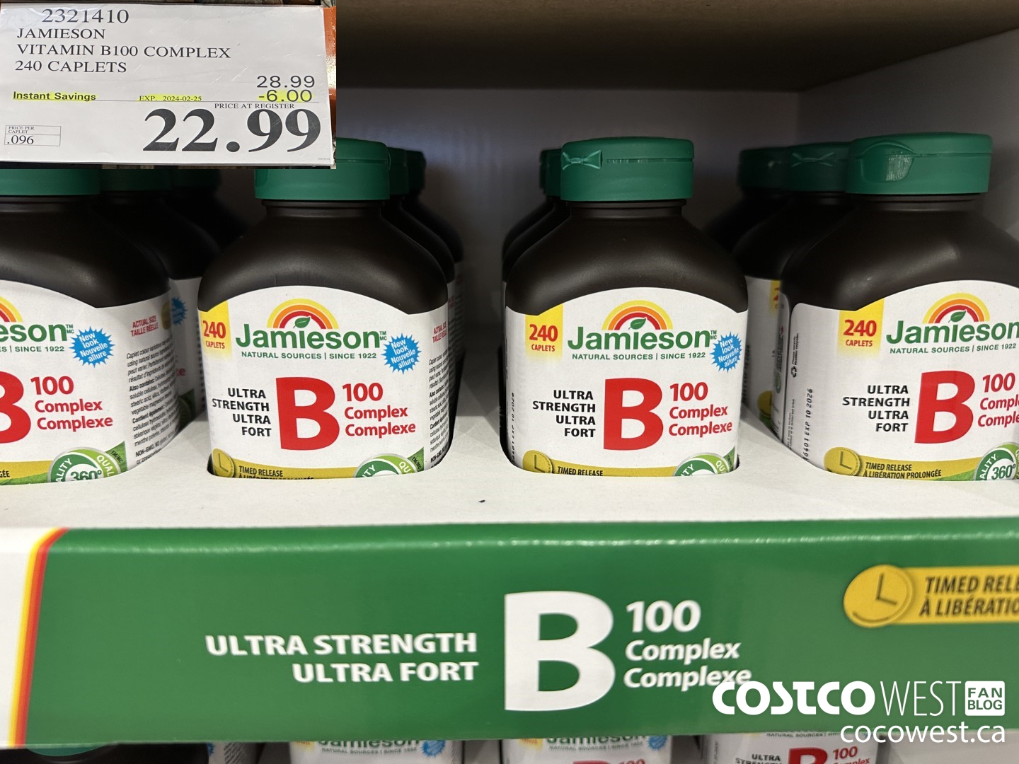 2321410 JAMIESON VITAMIN B100 COMPLEX 240 CAPLETS ($6.00 INSTANT SAVINGS EXPIRES ON 2024-02-25) $22.99