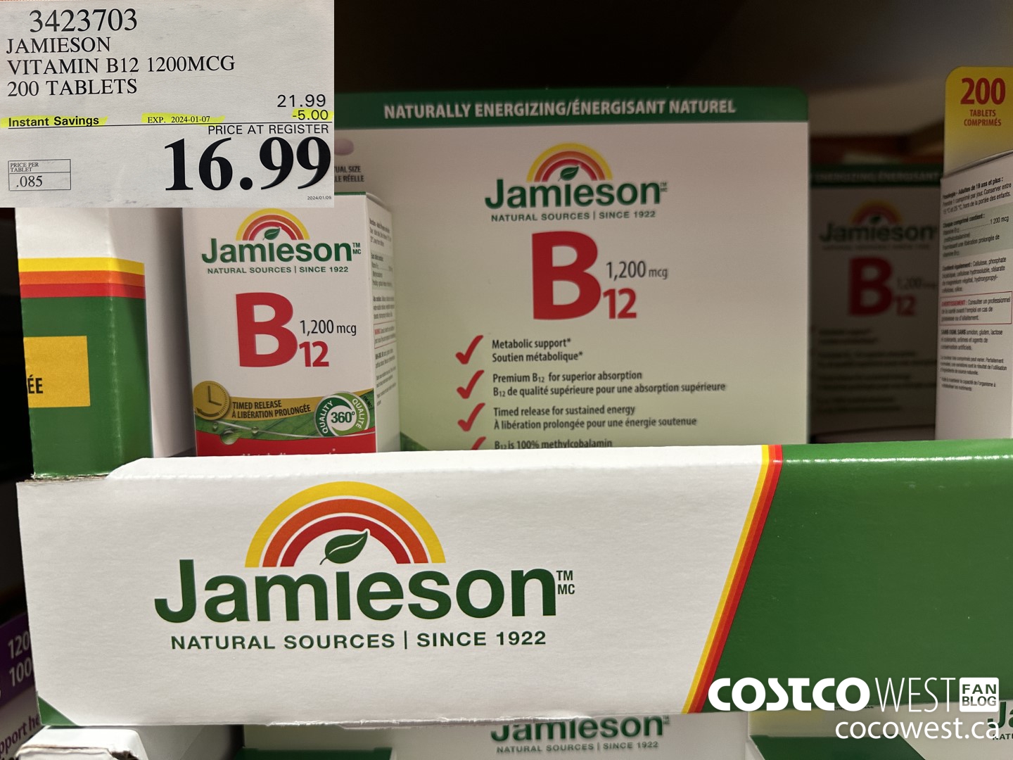 3423703 JAMIESON VITAMIN B12 1200MCG 200 TABLETS ($5.00 INSTANT SAVINGS EXPIRES ON 2024-01-07) $16.99