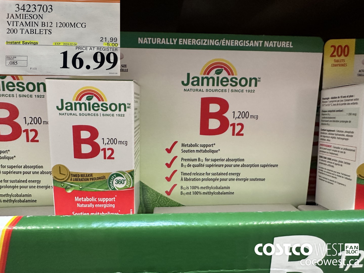 3423703 JAMIESON VITAMIN B12 1200MCG 200 TABLETS ($5.00 INSTANT SAVINGS EXPIRES ON 2024-02-04) $16.99