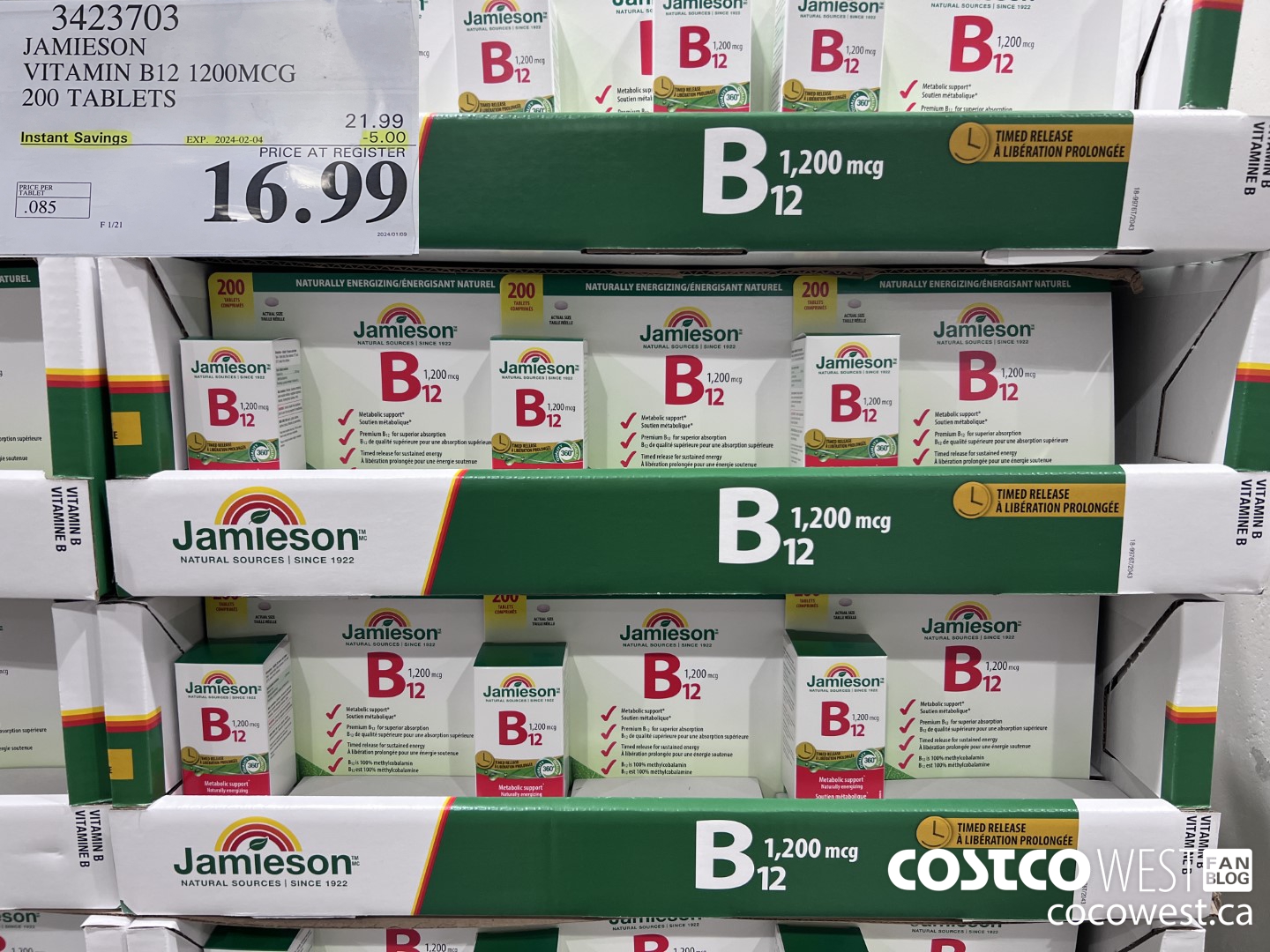 3423703 JAMIESON VITAMIN B12 1200MCG 200 TABLETS ($5.00 INSTANT SAVINGS EXPIRES ON 2024-02-04) $16.99