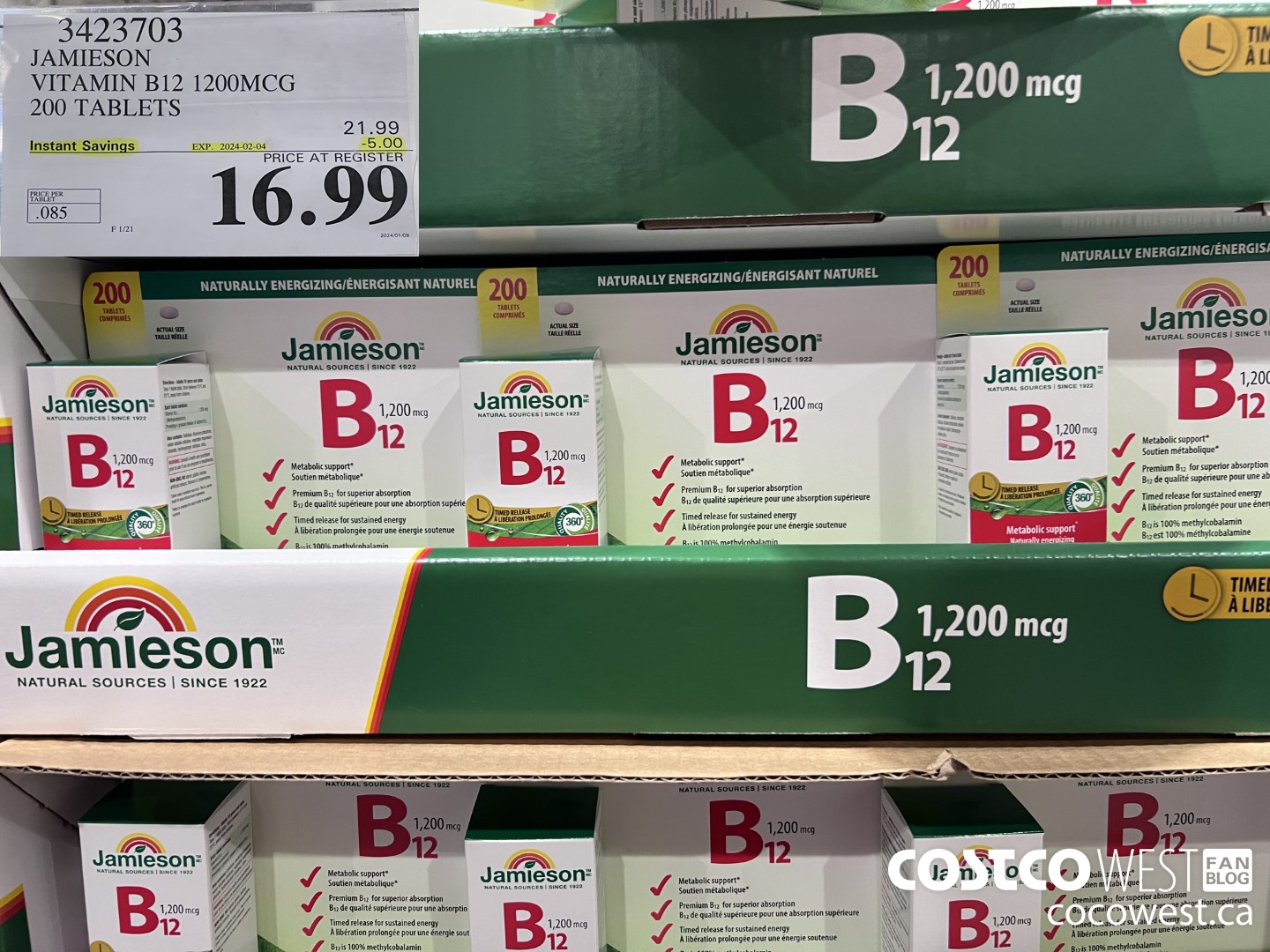 3423703 JAMIESON VITAMIN B12 1200MCG 200 TABLETS ($5.00 INSTANT SAVINGS EXPIRES ON 2024-02-04) $16.99