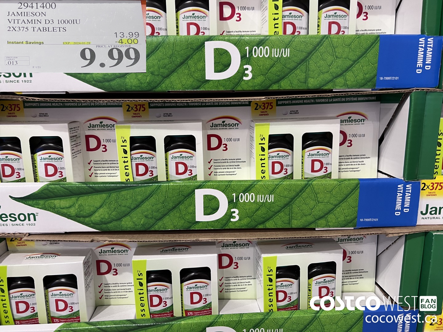 2941400 JAMIESON VITAMIN D3 1000IU 2X375 TABLETS ($4.00 INSTANT SAVINGS EXPIRES ON 2024-01-28) $9.99