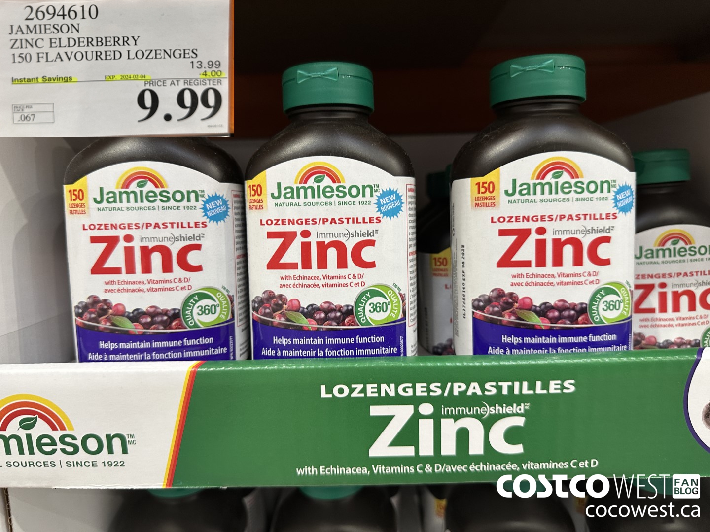 2694610 JAMIESON ZINC ELDERBERRY 150 FLAVOURED LOZENGES ($4.00 INSTANT SAVINGS EXPIRES ON 2024-02-04) $9.99