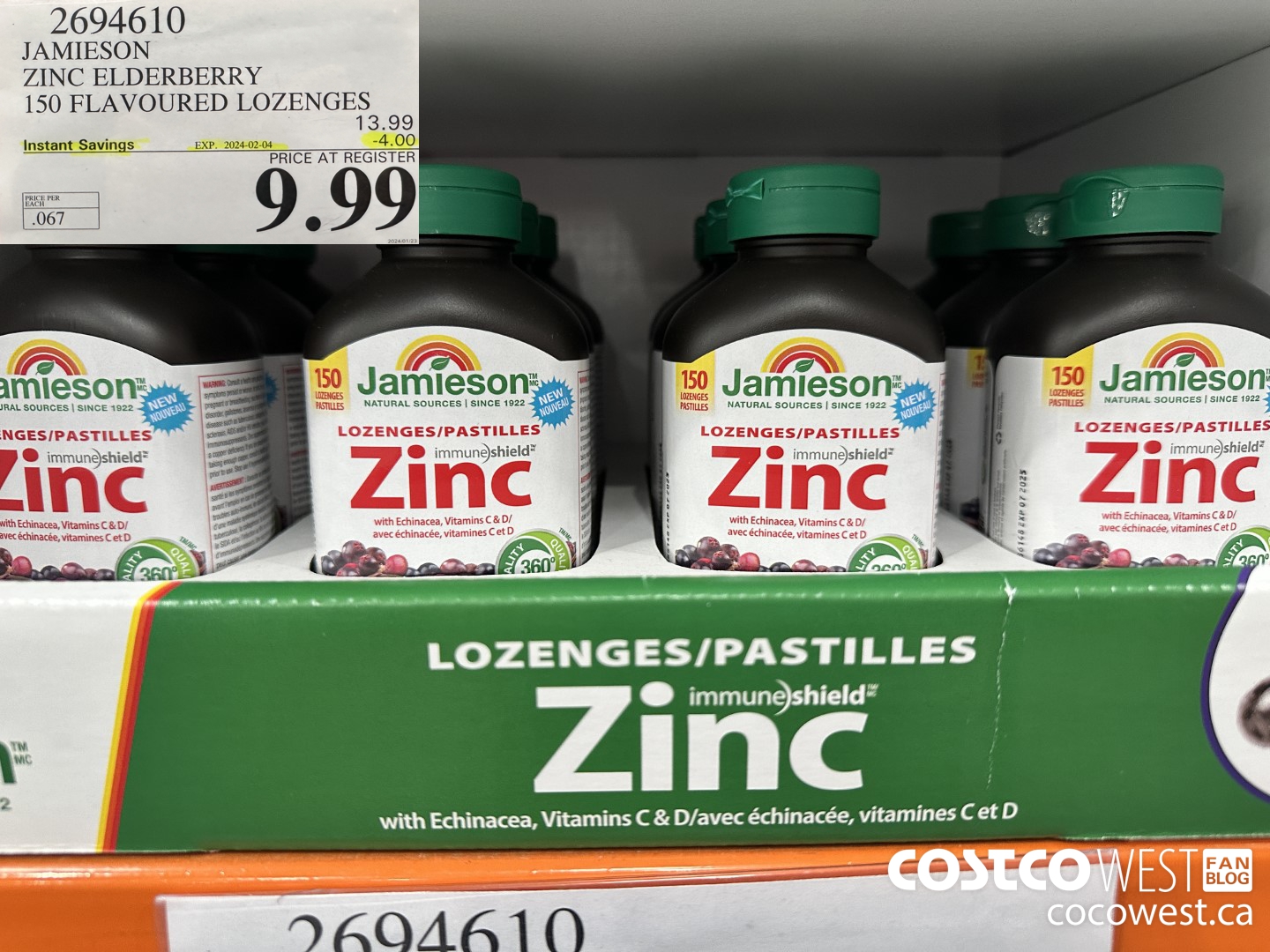 2694610 JAMIESON ZINC ELDERBERRY 150 FLAVOURED LOZENGES ($4.00 INSTANT SAVINGS EXPIRES ON 2024-02-04) $9.99