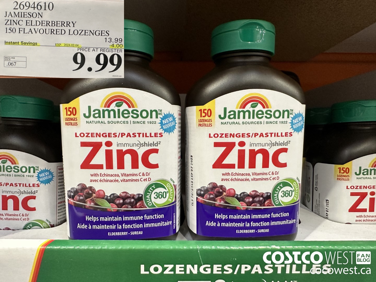 2694610 JAMIESON ZINC ELDERBERRY 150 FLAVOURED LOZENGES ($4.00 INSTANT SAVINGS EXPIRES ON 2024-02-04) $9.99